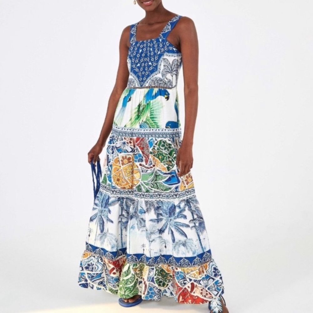 NWT Farm Rio Valeria Tiered Maxi Dress, Size XS